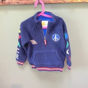 Mini Boden Kids Space RACE Pullover Fleece‎ Jacket 6-7Y Blue Outerwear